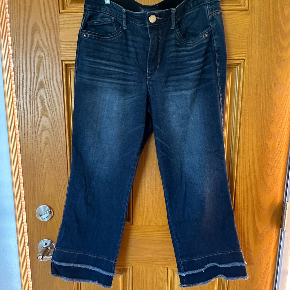 Democracy Blue Ankle Cropped Jeans with Wide-Leg Flare